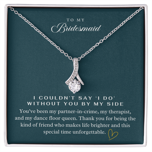 My Bridesmaid, My Partner In Crime Pendant Necklace ~ Elegant Wedding Thank You Keepsake